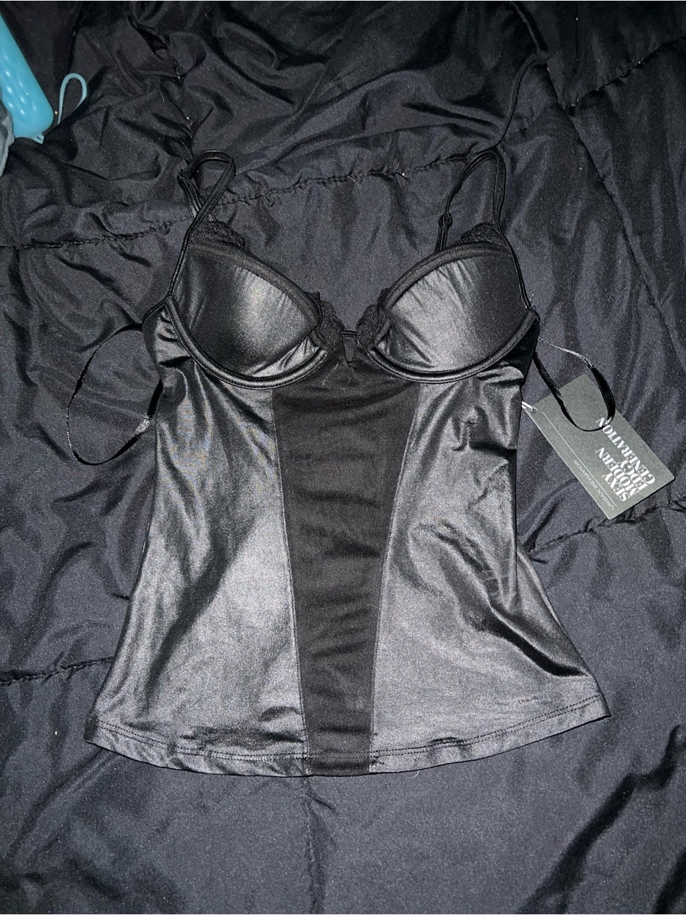 Black Bustier Camisole with Shiny Panels